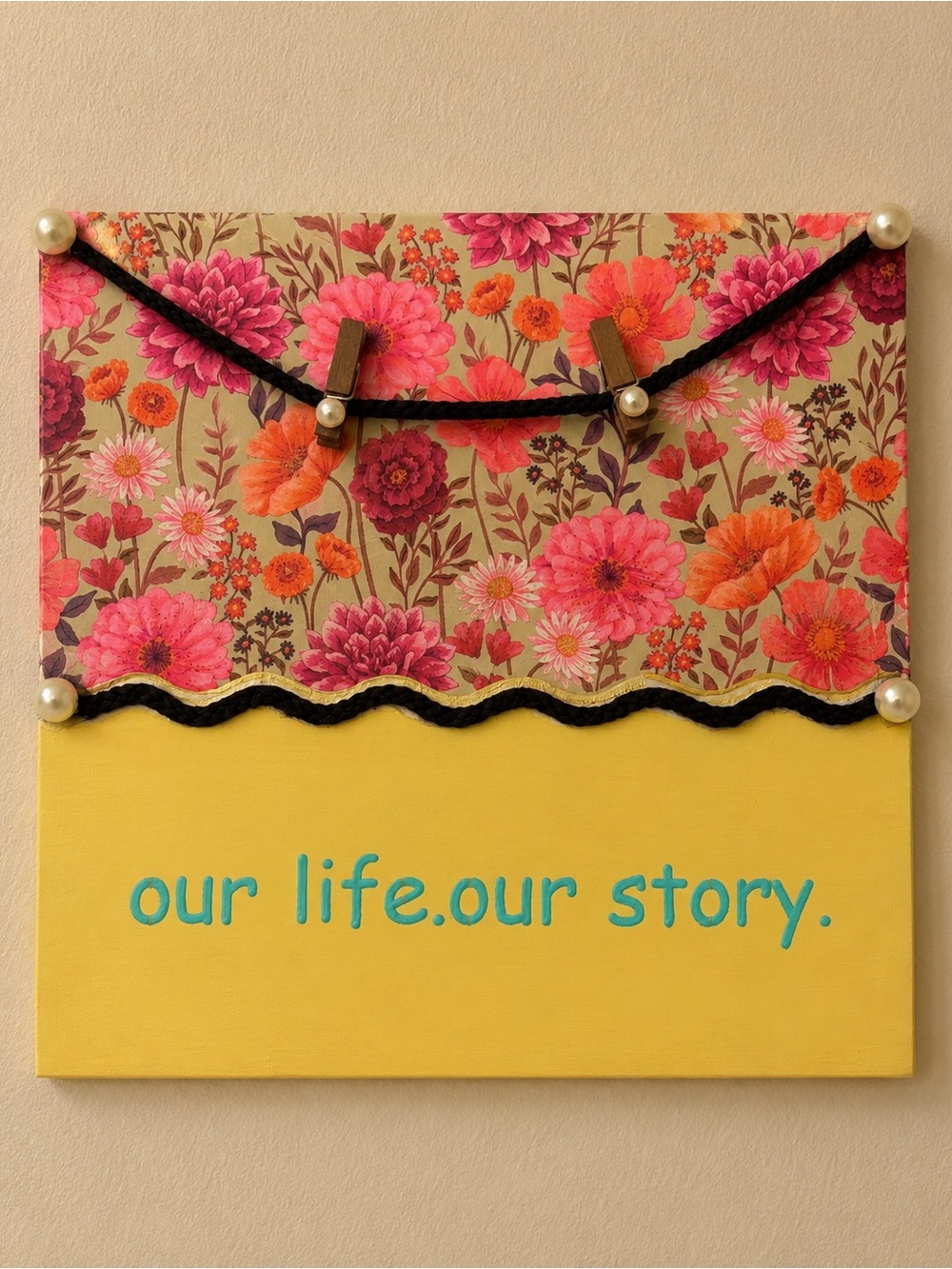 Floral Yellow "our life. our story." Wall Art